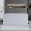 51'' Solid Surface Freestanding Bathtub, Stone Resin Stand Alone Soaking Tub, Modern Rectangular Freestanding Tubs with Overflow, Pop-up Drain, Thick Edge, Matte White