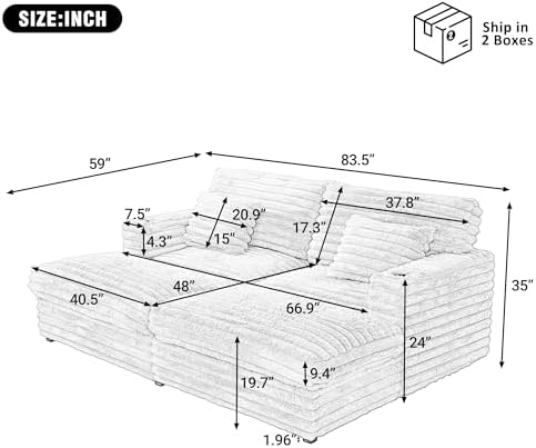 83.5" Oversized Double Lounge Chaise, Cloud Plush Sofa Bed, Upholstered Cloud Sofa Deep Seat with USB Ports and Cup Holders, Modern Sleeper Loveseat Chair for Living Room Reading (Wine Red)