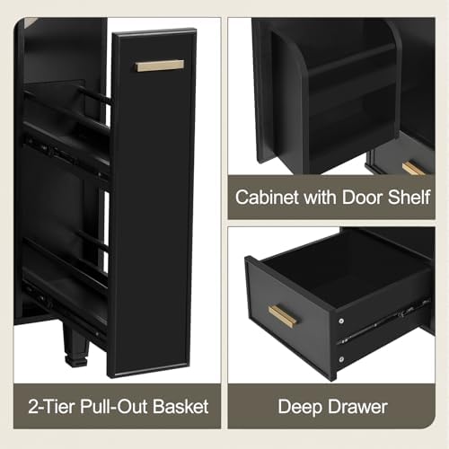 24" Bathroom Vanity with Sink, Bathroom Cabinet with Door Shelf, Deep Drawer, 2-Tier Pull-Out Basket, Solid Wood Frame Bathroom Vanities (Black)