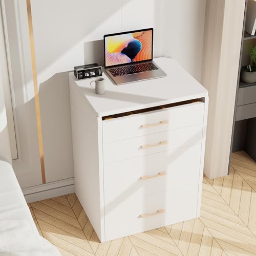 3 in 1 Vanity Desk with Flip Top Mirror, Small Make Up Set with Visible Glass Desktop, Compact Makeup Vanity with 3 Drawers Hidden Storage & Cushioned Stool, Dressing Table for Bedroom