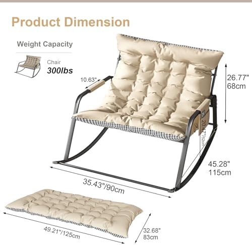 35'' Oversized Rocking Chair Nursery, Upholstered Glider Rocker Nursery Rocking Accent Chair, Recliner Armchair with Side Pocket, Comfy Side Living Room Chairs for Bedroom Nursing Room (White)