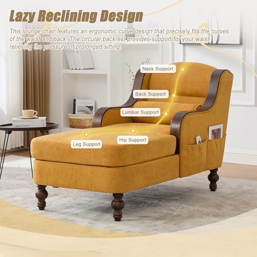 53.5'' Accent Chair for Living Room, Bedroom, Upholstered Living Room Recliner Reading Lounge Chairs, Chaise Lounge Indoor Chair, Sleeper Couch for Small Chairs for Small Spaces (Mustard Yellow)