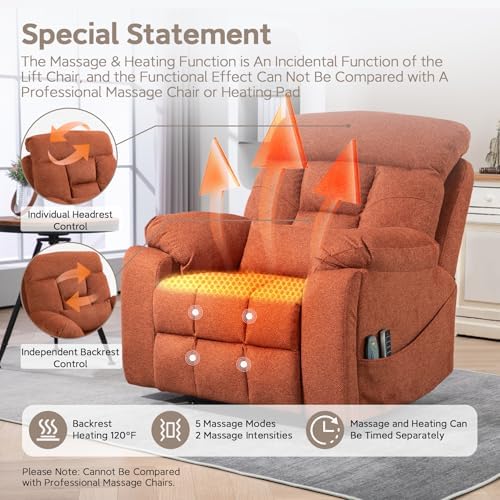 Extra Large Power Lift Recliner with Independently Adjustable Headrest, Lumbar, Backrest, Legrest Lift Lazy Boy Recliners Chairs for Elderly with Vibrating Leg Massage and Heated Seat