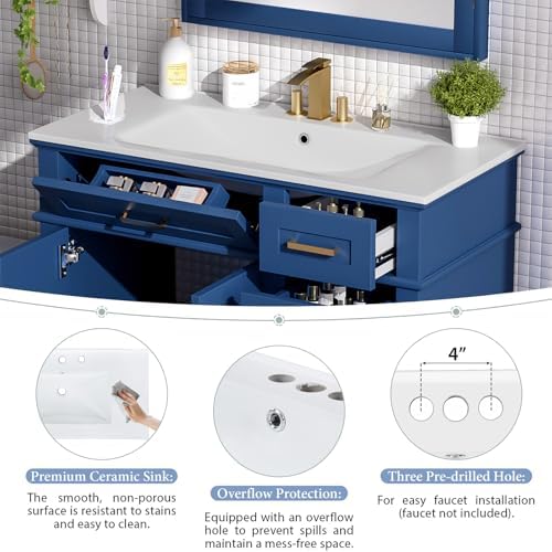 36" Bathroom Vanity with Sink, Modern Bathroom Cabinet, Single Basin Vanity Set with Storage Cabinet Doors Drawer for Guest Baths Master Suites or Rental Units,Small Bathrooms (Blue)