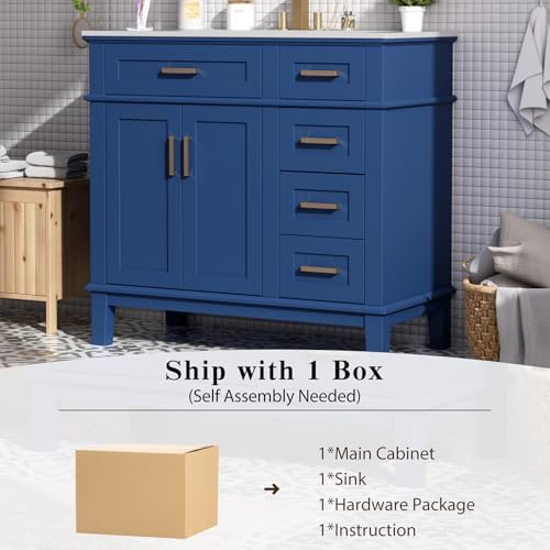 36" Bathroom Vanity with Sink, Modern Bathroom Cabinet, Single Basin Vanity Set with Storage Cabinet Doors Drawer for Guest Baths Master Suites or Rental Units,Small Bathrooms (Blue)