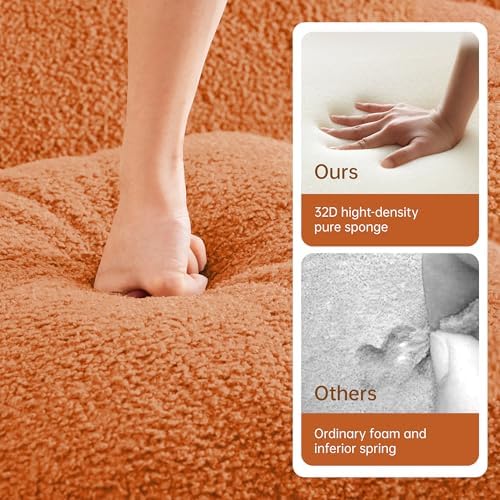 82'' L Shaped Couch | Boneless Couches for Living Room with 1 Ottoman | Modular Sectional Couch in A Box | 32D High Density Sponge | Curved Armrest Sofa (Orange, 2Seater + 1 Otto)