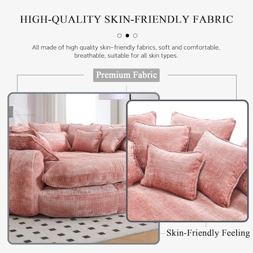 81.1" W Oversized Round Chair, Swivel Accent Chair Extra Large Knitted Chenille Living Room Chair (Pink)