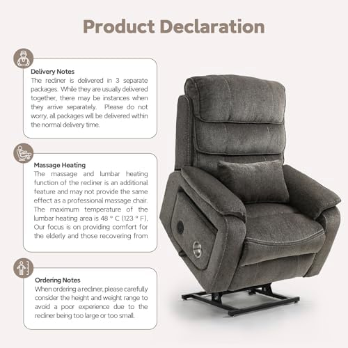 Multi-Functional Power Lift Recliner with Foldable Table, Charging Station, Lazy Boy Recliner Chair That Can Rest Flat. Lift Chairs Recliners for Elderly with Massage and Lumbar Heat