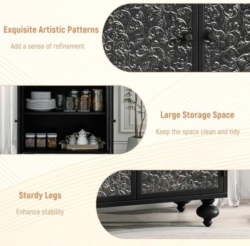 Accent Storage Cabinet with 2 Doors, Sideboard Steel Buffet Cabinet with Storage Embossed for Entryway Living Room Dining Room