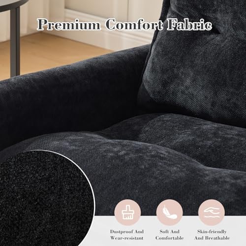 Oversized 360° Swivel Accent Armchair, Nursing Chair and a Half with Side Pockets and Wide armrest, Solid Metal Base, Comfortable Single Sofa Chair for Living Room,Bedroom, Reading Room (Black)