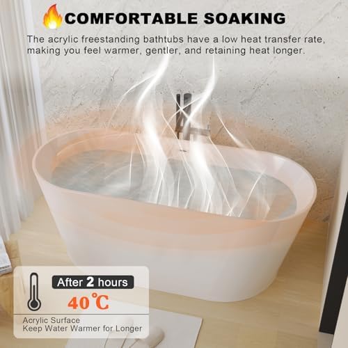 Acrylic Freestanding Bathtub, Stand Alone Soaking Tub, Extra Deep Cold Plunge Tub, Modern Free Standing Bath Tubs for Bathrooms (Gloss White, 67'')