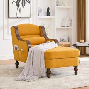 53.5'' Accent Chair for Living Room, Bedroom, Upholstered Living Room Recliner Reading Lounge Chairs, Chaise Lounge Indoor Chair, Sleeper Couch for Small Chairs for Small Spaces (Mustard Yellow)