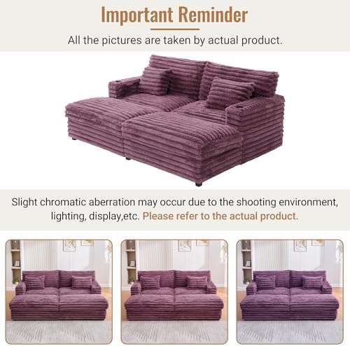 83.5" Oversized Double Lounge Chaise, Cloud Plush Sofa Bed, Upholstered Cloud Sofa Deep Seat with USB Ports and Cup Holders, Modern Sleeper Loveseat Chair for Living Room Reading (Wine Red)