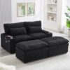 70.9" Oversized Double Lounge Chaise | Loveseat Sofa | Sectional Convertible Sofa Bed | USB Ports | Cup Holders | Storage Space | Cloud Plush Couch Bed | Living Room Reading (Black)