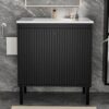 30″ Fluted Bathroom Vanity with Ceramic Sink, Modern Bathroom Vanity Cabinet with 2 Doors, Freestanding Mid-Century Restroom Sink Cabinet Combo (Black, 30'')