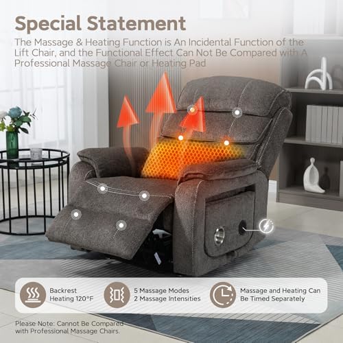 Multi-Functional Power Lift Recliner with Foldable Table, Charging Station, Lazy Boy Recliner Chair That Can Rest Flat. Lift Chairs Recliners for Elderly with Massage and Lumbar Heat