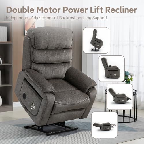 Multi-Functional Power Lift Recliner with Foldable Table, Charging Station, Lazy Boy Recliner Chair That Can Rest Flat. Lift Chairs Recliners for Elderly with Massage and Lumbar Heat