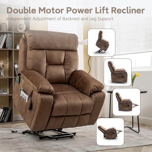 Cloud Power Lift Recliner with 26'' Extra Wide Seat for Large Weight Elderly, Maximum Weight 400lb, Velvet Comfort Lift Lazy Boy Recliner Chair with Massage and Lumbar Heat with Cup Holder and Pocket