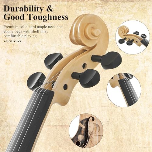 Beginner Violin 4/4 Full Size Kit, Violin Fiddle Set for Professional, Teens, Student, Hand Carved Acoustic Violins Set with Bow, Rosin, Shoulder Rest, Extra Strings and a Lightweight Hard Case
