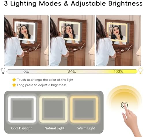 Vanity Desk with Mirror and Lights, Makeup Vanities Table with Flip-Top and Storage 7 Drawers, 9 Compartments, 3 Shelves, Corner Vanity Dressing for Bedroom (Walnut)