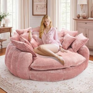 81'' Round Couch Bed Boneless Cloud Sofa, Pink Extra Wide and deep | Memory Foam | Loveseat | No Assembly | Living Room