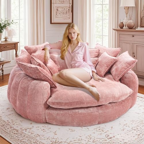 81'' Round Couch Bed Boneless Cloud Sofa, Pink Extra Wide and deep | Memory Foam | Loveseat | No Assembly | Living Room