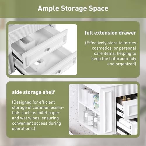 30 Inches Bathroom Vanity with Sink MDF, Wall Mounted Floating Cabinets w/Double Drawers, 3 Holes Single Ceramic Sink Combo Set Modern Storage Cabinet (White)