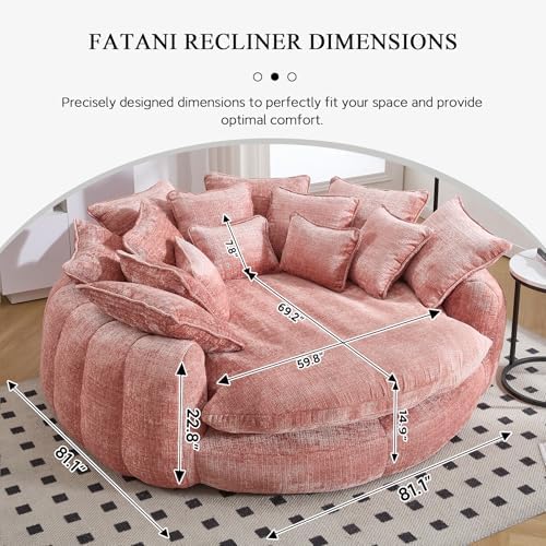 81.1" W Oversized Round Chair, Swivel Accent Chair Extra Large Knitted Chenille Living Room Chair (Pink)