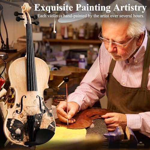 Beginner Violin 4/4 Full Size Kit, Violin Fiddle Set for Professional, Teens, Student, Hand Carved Acoustic Violins Set with Bow, Rosin, Shoulder Rest, Extra Strings and a Lightweight Hard Case
