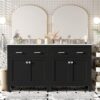 60" Modern Bathroom Vanity with Double Vanities, Double Ceramic Sinks, Adjustable Shelf, Soft Close Doors and Flip Drawer, Large Bathroom Vanity Sink Set (Black)