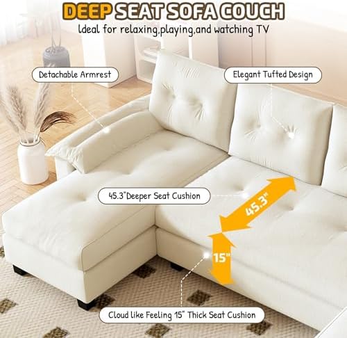 105" Sectional Couches for Living Room with Pull Out Bed, 2 in 1 Convertible U Shaped Couch Bed with Armrests & USB Ports, 5 Seat Comfy Sectional Modular Sleeper Sofa (Beige)