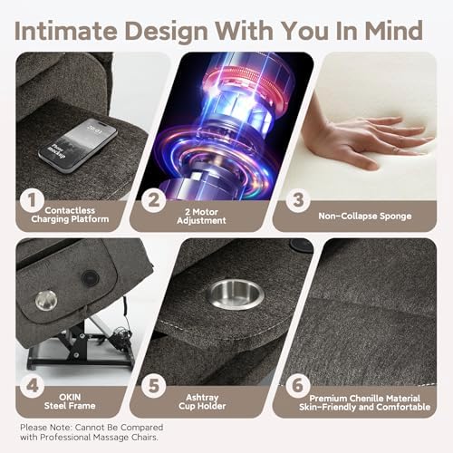 Multi-Functional Power Lift Recliner with Foldable Table, Charging Station, Lazy Boy Recliner Chair That Can Rest Flat. Lift Chairs Recliners for Elderly with Massage and Lumbar Heat