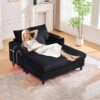 56'' Oversized Chaise Lounge Chair Indoor, Comfy Corduroy Chaise Sofa Recliner Bed Upholstered Sleeper Couch Bed with USB Charging, LED, Cup Holder, Side Pocket for Living Room (Balck)