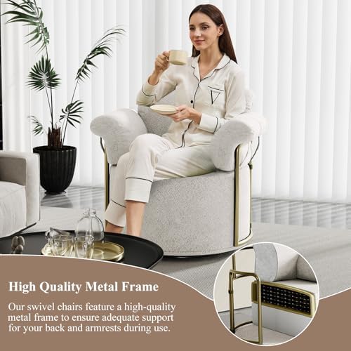 360° Swivel Accent Armchair, Deep Cushioned Seat Vanity Chair, Nursery Chair with Steel Structure Base, Swivel Chairs for Living Room, Bedroom, Baby Room (Round, Beige)