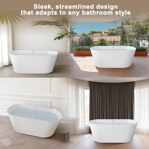 Acrylic Freestanding Bathtub, Stand Alone Soaking Tub, Extra Deep Cold Plunge Tub, Modern Free Standing Bath Tubs for Bathrooms (Gloss White, 67'')