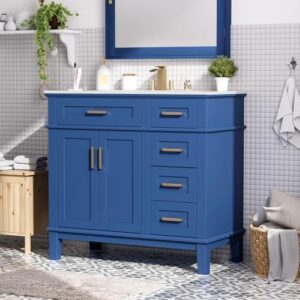36" Bathroom Vanity with Sink, Modern Bathroom Cabinet, Single Basin Vanity Set with Storage Cabinet Doors Drawer for Guest Baths Master Suites or Rental Units,Small Bathrooms (Blue)