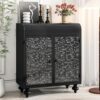 Accent Storage Cabinet with 2 Doors, Sideboard Steel Buffet Cabinet with Storage Embossed for Entryway Living Room Dining Room