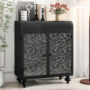 Accent Storage Cabinet with 2 Doors, Sideboard Steel Buffet Cabinet with Storage Embossed for Entryway Living Room Dining Room