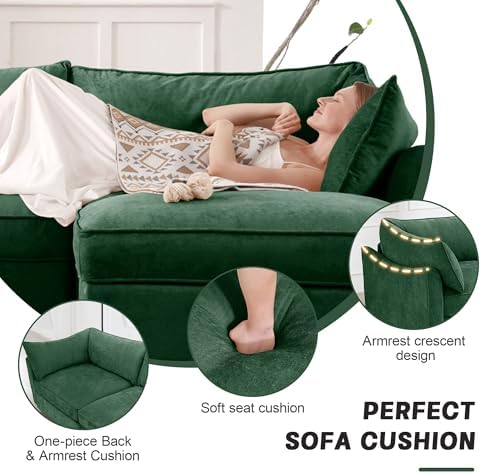 78.7" Cloud Sectional Couches for Living Room, Convertible L-Shape Deep Seat Couch with 2 Storage Ottoman, 2 Seater Modular Sectional Sofa for Living Room/Bedroom/Office (Green, Loveseat - 2 Ottomans)