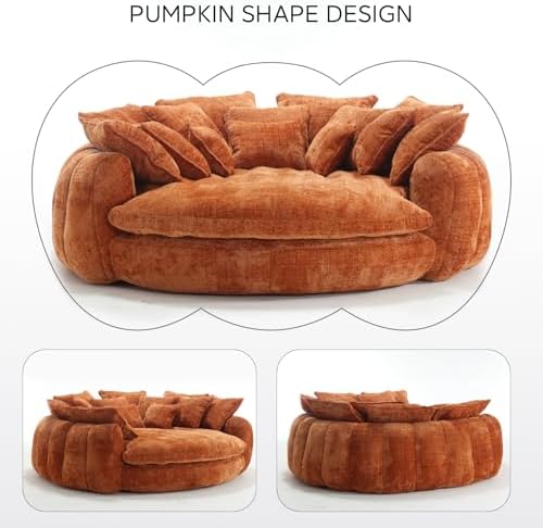 81'' Large Bean Bag Chair for Adults, Memory Foam Oversized Beanbag Chairs Couch with 14 Pillow, Comfy Giant Bean Bag Sofa Couch Bed, Chaise Lounge Chair Indoor Lazy Sofa for Living Room (Orange)