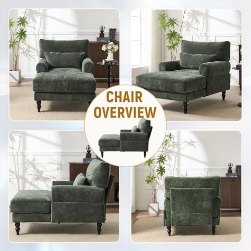 Accent Chair, 51'' Modern Armchair for Living Room, Upholstered High Back Lazy Sleeper Armchair Recliner for Woman, Chaise Lounge Chair Indoor, Single Reading Sofa Chair with Wood Legs (Green)