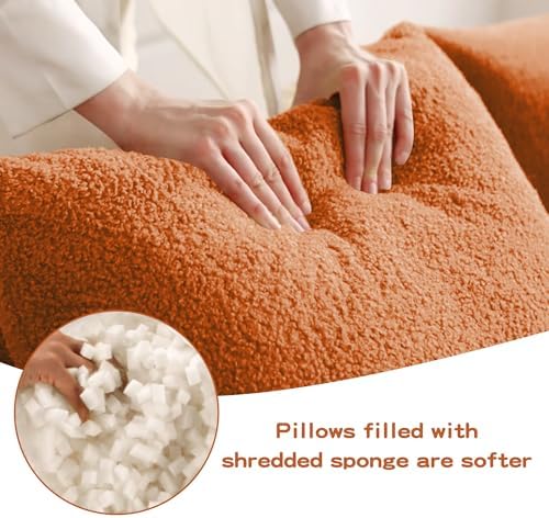 82'' L Shaped Couch | Boneless Couches for Living Room with 1 Ottoman | Modular Sectional Couch in A Box | 32D High Density Sponge | Curved Armrest Sofa (Orange, 2Seater + 1 Otto)