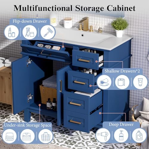 36" Bathroom Vanity with Sink, Modern Bathroom Cabinet, Single Basin Vanity Set with Storage Cabinet Doors Drawer for Guest Baths Master Suites or Rental Units,Small Bathrooms (Blue)