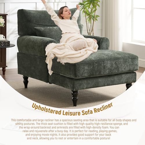 Accent Chair, 51'' Modern Armchair for Living Room, Upholstered High Back Lazy Sleeper Armchair Recliner for Woman, Chaise Lounge Chair Indoor, Single Reading Sofa Chair with Wood Legs (Green)