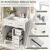30'' Bathroom Vanity with Single Sink Combo, Freestanding Modern Bathroom Storage Sink Cabinet, Storage Cabinet with 2 Drawers & 2 Door, Solid Wood Frame for Small Bathrooms, White