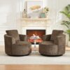 39.4'' Accent Chair for Living Room Chairs, 360° Swivel Accent Chairs, Upholstered Comfy Reading Chair for Bedroom Rotating Barrel Armchair with Metal Base for Apartment, Office (2, Dark Brown)