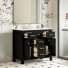 36'' Bathroom Vanity with Ceramic Sink Combo Set, Modern Freestanding Single Bathroom Cabinet with 4 Drawers & 2 Cabinets, Storage Cabinet, Solid Wood Frame Vanity Set (Black)