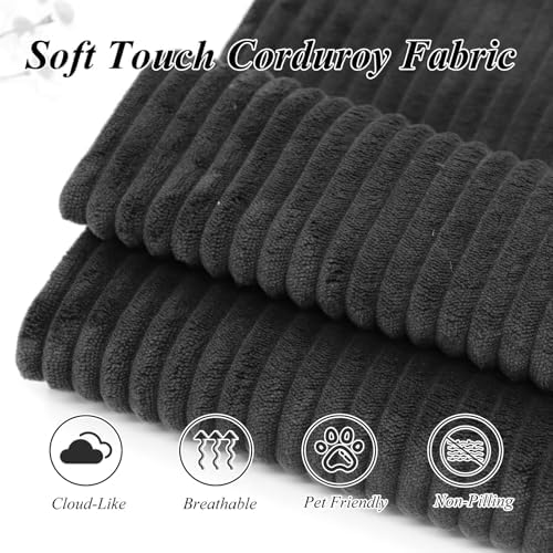 51'' Chaise Lounge Chair Indoor with Ottoman, Oversized Corduroy Upholstered Boneless Sofa Bed, Deep Seat Sleeper Couch Reading Chairs, Cloud Sofas Couches for Living Room (Black)