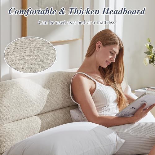 All in One Full Mattress & Bed Frame,13.5'' Memory Foam Compress Bed in a Box with Headboard | Motion Isolation | No Assembly Required | Living Room Apartment Bedroom (Khaki)