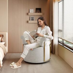360° Swivel Accent Armchair, Deep Cushioned Seat Vanity Chair, Nursery Chair with Steel Structure Base, Swivel Chairs for Living Room, Bedroom, Baby Room (Round, Beige)